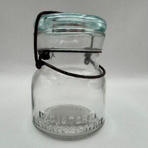 Putnam Lightning Fruit Canning Jar with Lid Clear Glass Antique Wire Bail Rust